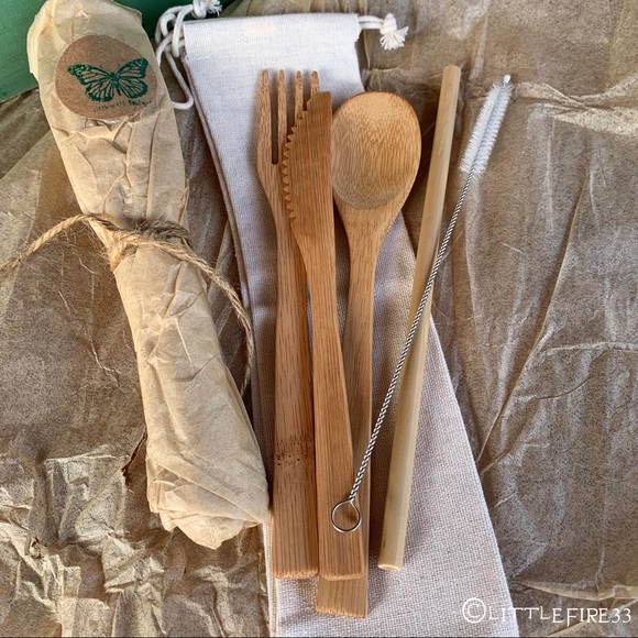 🎉HP🎉ORGANIC REUSABLE BAMBOO UTENSIL+STRAW SET🌱 - Picture 2 of 6